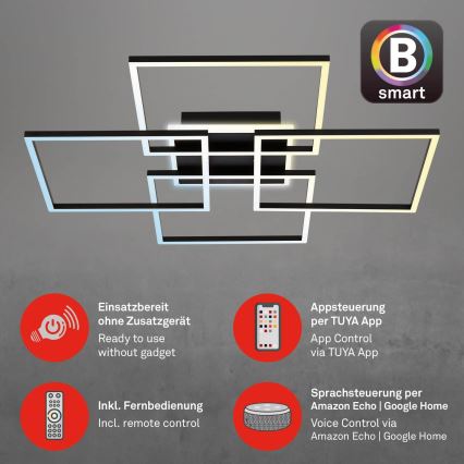 Brilo - LED Pritemdomas lubų šviestuvas FRAME LED/50W/230V 2700-6500K 72,4x72,4cm juoda Wi-Fi Tuya + nuotolinis valdymas