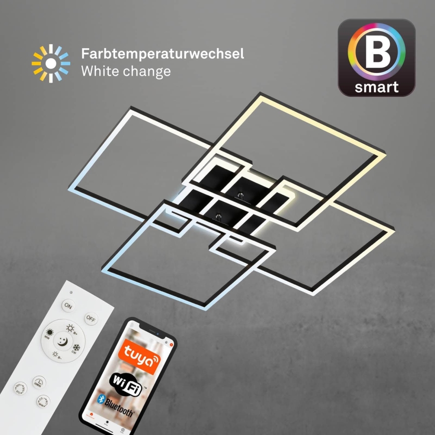 Brilo - LED Pritemdomas lubų šviestuvas FRAME LED/50W/230V 2700-6500K 72,4x72,4cm juoda Wi-Fi Tuya + nuotolinis valdymas