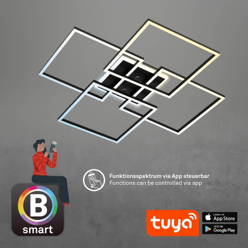 Brilo - LED Pritemdomas lubų šviestuvas FRAME LED/50W/230V 2700-6500K 72,4x72,4cm juoda Wi-Fi Tuya + nuotolinis valdymas