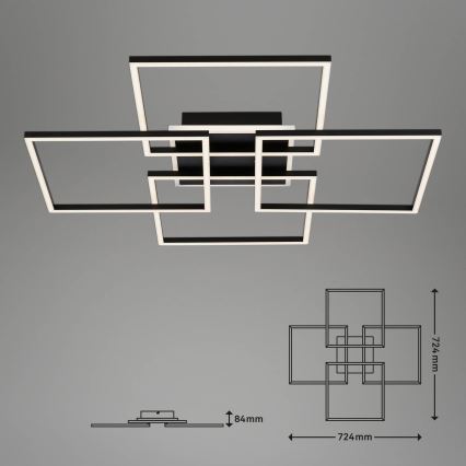 Brilo - LED Pritemdomas lubų šviestuvas FRAME LED/50W/230V 2700-6500K 72,4x72,4cm juoda Wi-Fi Tuya + nuotolinis valdymas