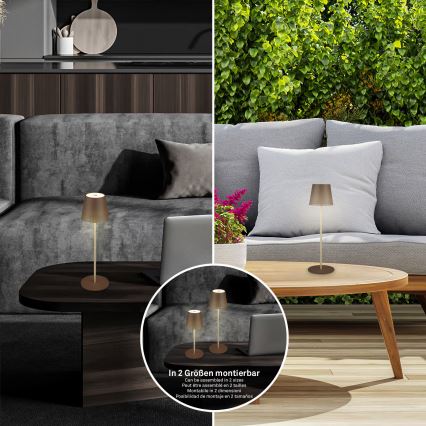 Brilo - LED dimeriuojama įkraunama jutiklinė lauko stalo lempa KIKI LED/2,6W/5V IP44 2600 mAh ruda