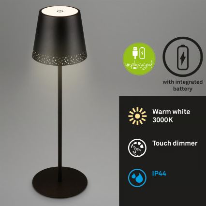 Brilo - dimeriuojama įkraunama jutiklinė lauko stalinė lempa KIKI LED/2,6W/5V IP44 2600 mAh juoda