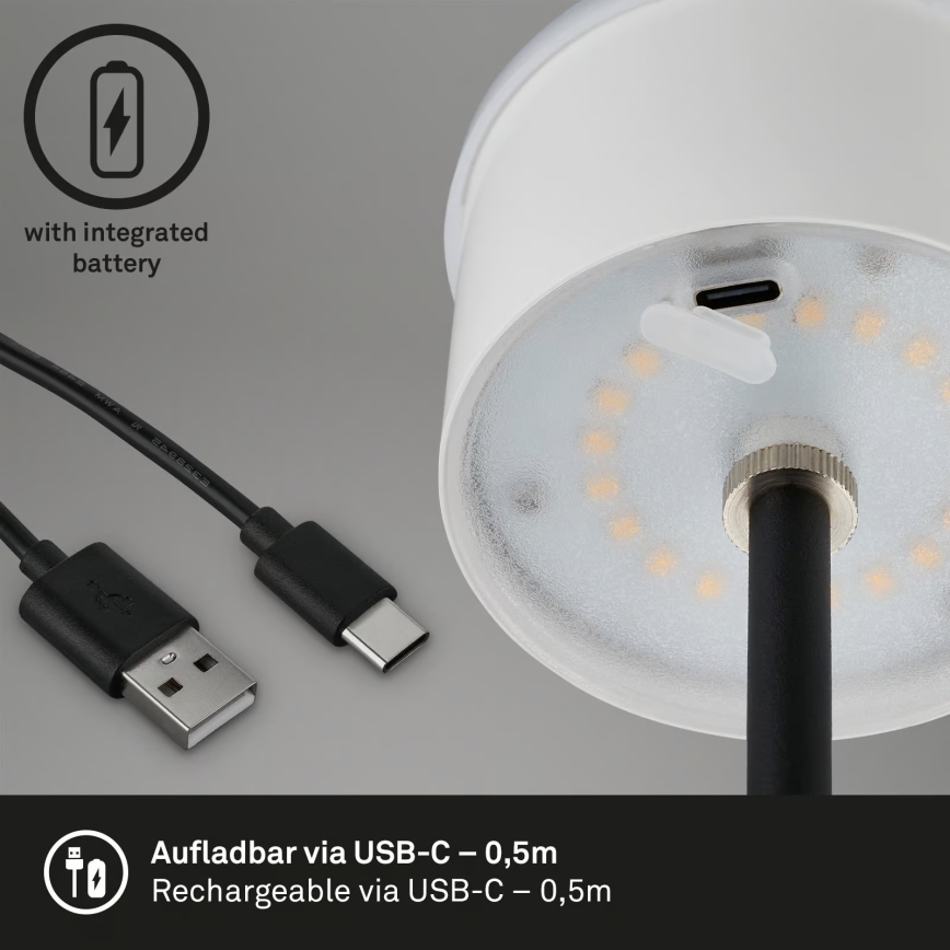 Brilo - dimeriuojama įkraunama jutiklinė lauko stalinė lempa KIKI LED/2,6W/5V IP44 2600 mAh juoda