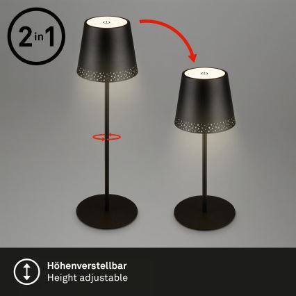 Brilo - dimeriuojama įkraunama jutiklinė lauko stalinė lempa KIKI LED/2,6W/5V IP44 2600 mAh juoda
