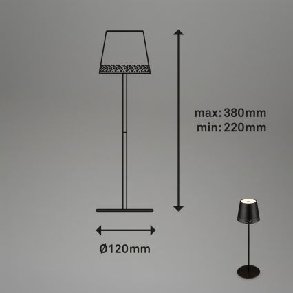 Brilo - dimeriuojama įkraunama jutiklinė lauko stalinė lempa KIKI LED/2,6W/5V IP44 2600 mAh juoda