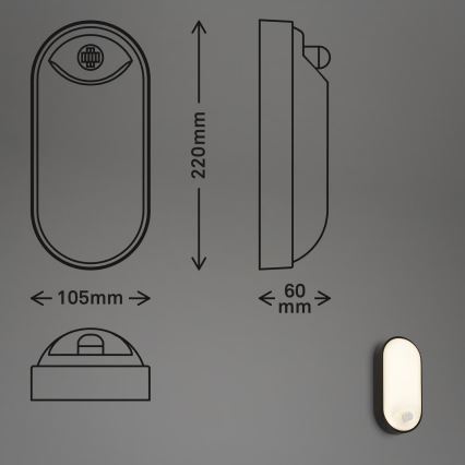 Brilo - lauko sieninis LED šviestuvas su judesio ir sutemų jutikliu RUCH LED/12W/230V IP65 juodas