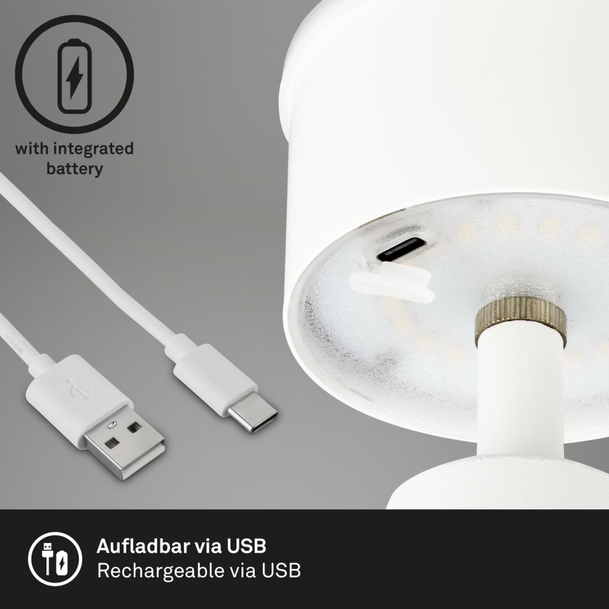 Brilo - LED Pritemdoma įkraunama lauko stalinė lempa LED/3,5W/5V IP44 balta
