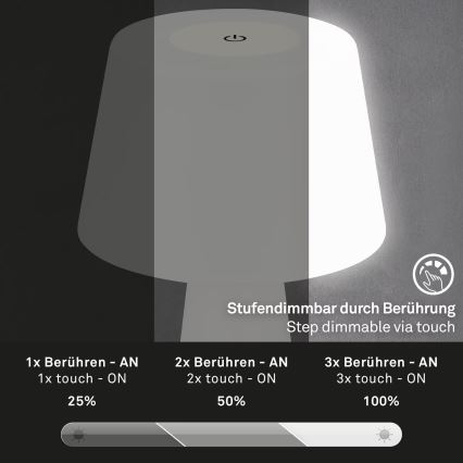 Brilo - LED Pritemdoma įkraunama lauko stalinė lempa LED/3,5W/5V IP44 balta