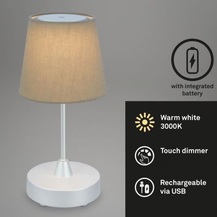Brilo - LED Pritemdoma įkraunama lauko stalinė lempa LED/3W/5V IP44 sidabrinė/smėlio spalvos