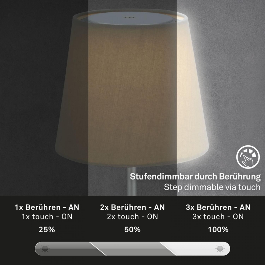 Brilo - LED Pritemdoma įkraunama lauko stalinė lempa LED/3W/5V IP44 sidabrinė/smėlio spalvos