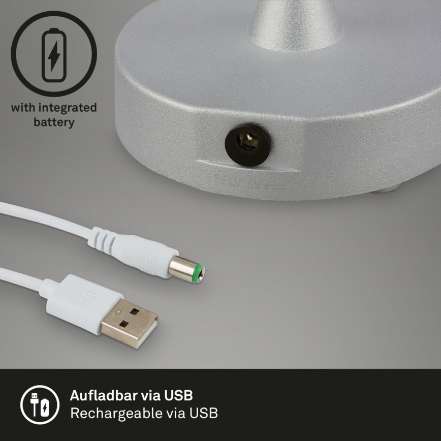 Brilo - LED Pritemdoma įkraunama lauko stalinė lempa LED/3W/5V IP44 sidabrinė/smėlio spalvos