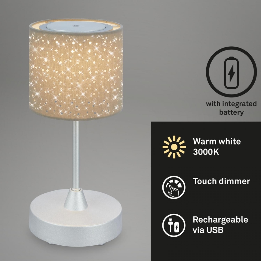 Brilo - LED Pritemdomas įkraunamas lauko Stalinis šviestuvas LOLE LED/3W/5V 2000mAh IP44 sidabras/smėlio spalva