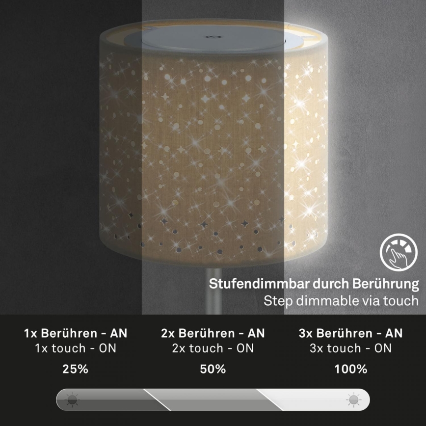 Brilo - LED Pritemdomas įkraunamas lauko Stalinis šviestuvas LOLE LED/3W/5V 2000mAh IP44 sidabras/smėlio spalva