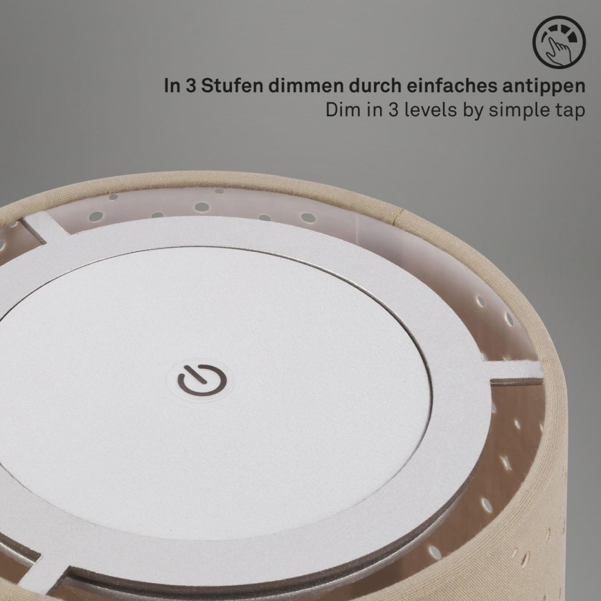 Brilo - LED Pritemdomas įkraunamas lauko Stalinis šviestuvas LOLE LED/3W/5V 2000mAh IP44 sidabras/smėlio spalva