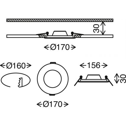 Brilo - LED Reguliuojamas vonios įleidžiamas šviestuvas FLAT LED/12W/230V IP44