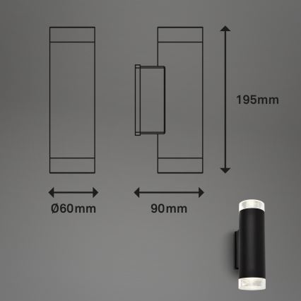 Brilo - LED sieninis lauko šviestuvas 2xGU10/4,7W/230V IP44 4000K juoda