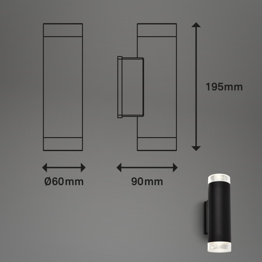 Brilo - LED sieninis lauko šviestuvas 2xGU10/4,7W/230V IP44 4000K juoda
