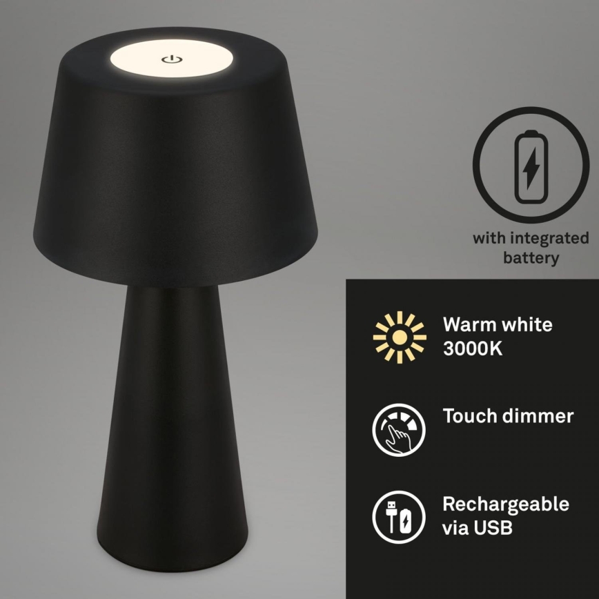 Brilo - LED šviesos reguliavimas rechargeable lauko Stalinis šviestuvas LED/3,5W/5V IP44 juoda
