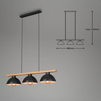 Brilo - Pakabinamas sietynas 3xE27/40W/230V kaučiukas
