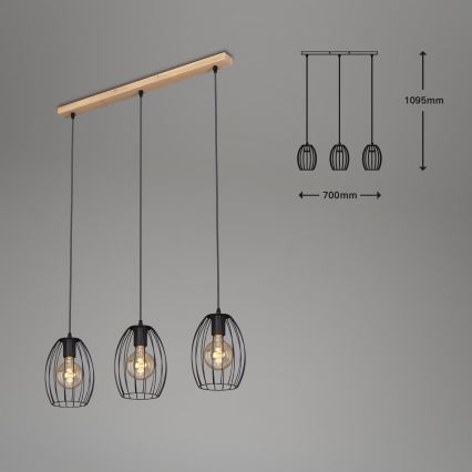 Brilo - Pakabinamas sietynas WAKTU 3xE27/60W/230V kaučiukas