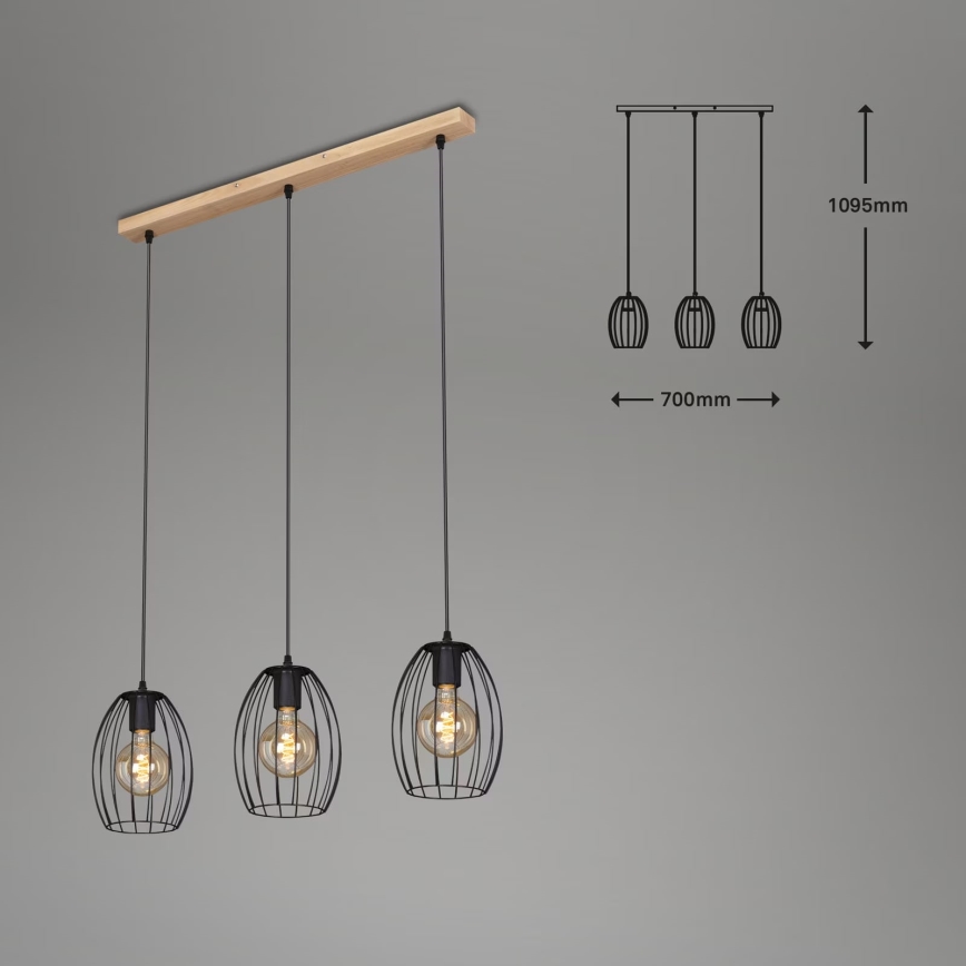 Brilo - Pakabinamas sietynas WAKTU 3xE27/60W/230V kaučiukas