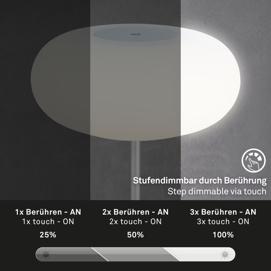Brilo - reguliuojamo ryškumo įkraunama LED lauko stalinė lempa OLANA LED/3W/5V IP44