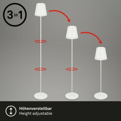 Briloner 1438016 - LED pritemdomas jutiklinis toršeras 3in1 LED/3,5W/5V IP44 3000K 38-130 cm balta