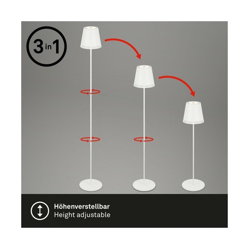 Briloner 1438016 - LED pritemdomas jutiklinis toršeras 3in1 LED/3,5W/5V IP44 3000K 38-130 cm balta