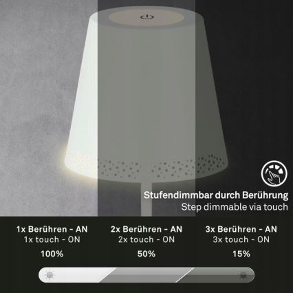 Briloner 1438016 - LED pritemdomas jutiklinis toršeras 3in1 LED/3,5W/5V IP44 3000K 38-130 cm balta
