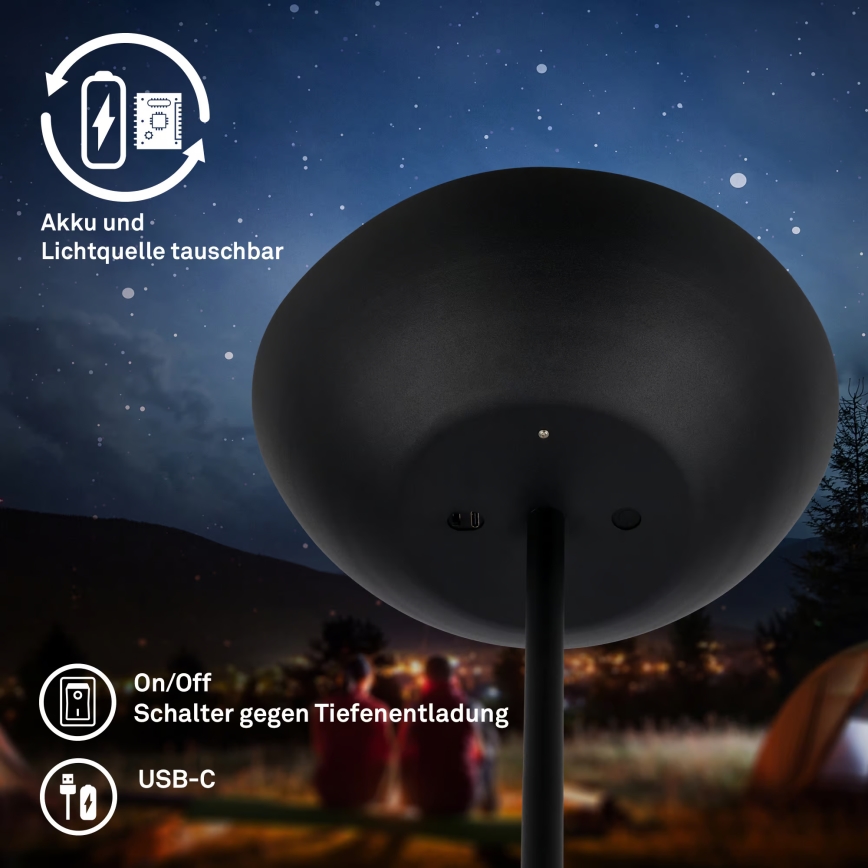 Briloner 1500015 - LED dimeriuojamas toršeras ESTATE LED/8W/5V 4000 mAh juodas