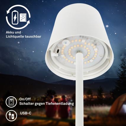 Briloner 1507016 - LED reguliuojama pastatoma lempa KIKI LED/4,3W/5V IP44 2600 mAh balta