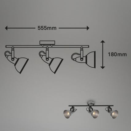 Briloner 2049-034 - Akcentinis apšvietimas RETRO 3xE14/40W/230V pilka