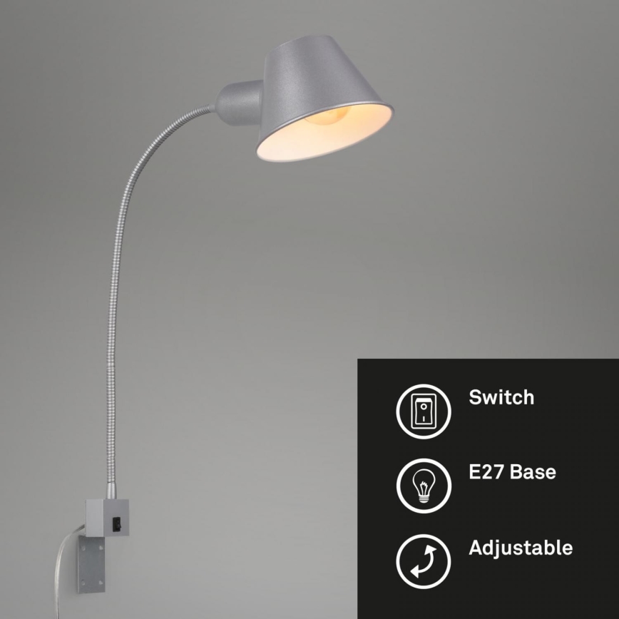 Briloner 2079-014 - Sieninė lanksti lempa 1xE27/10W/230V sidabras
