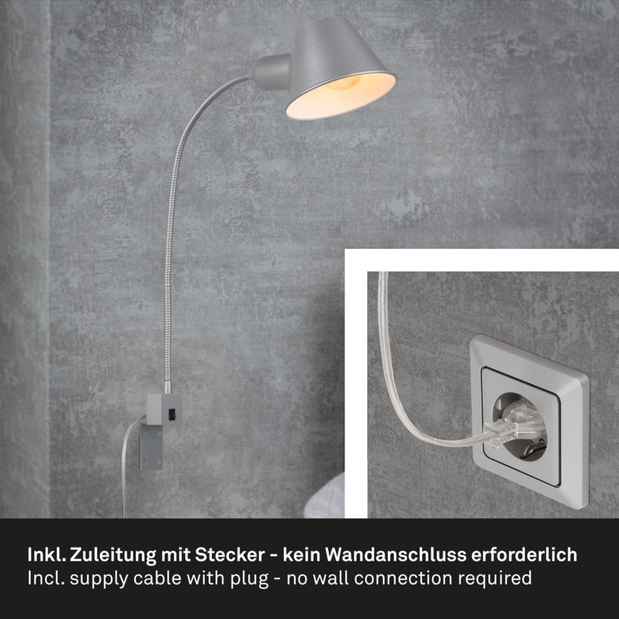 Briloner 2079-014 - Sieninė lanksti lempa 1xE27/10W/230V sidabras