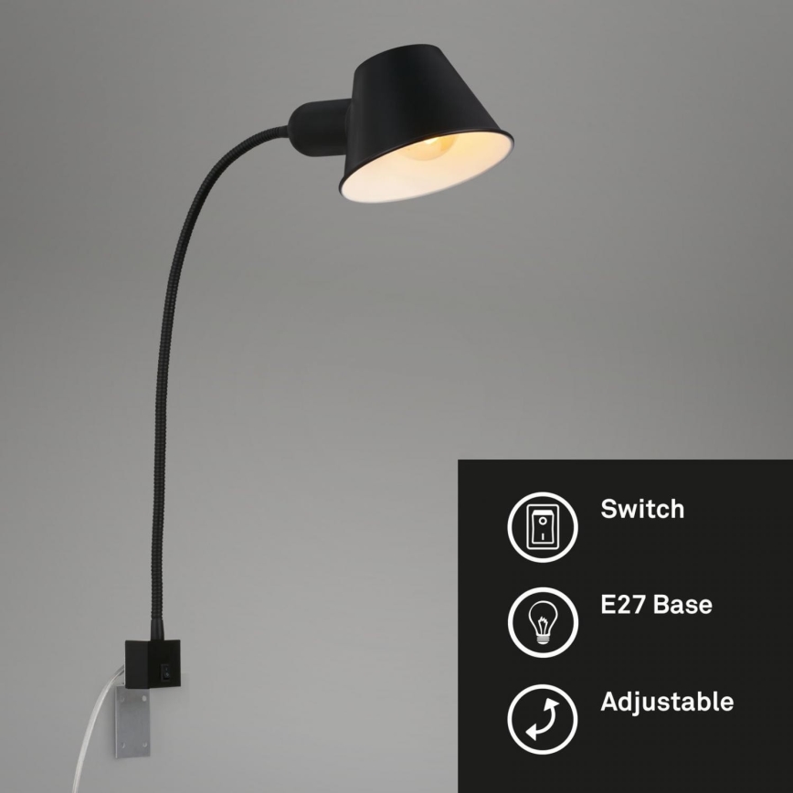 Briloner 2079-015 - Sieninė lanksti lempa 1xE27/10W/230V juoda