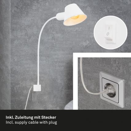 Briloner 2079-016 - Sieninė lanksti lempa 1xE27/10W/230V balta