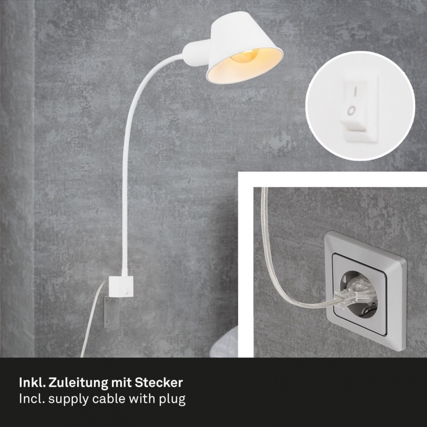 Briloner 2079-016 - Sieninė lanksti lempa 1xE27/10W/230V balta
