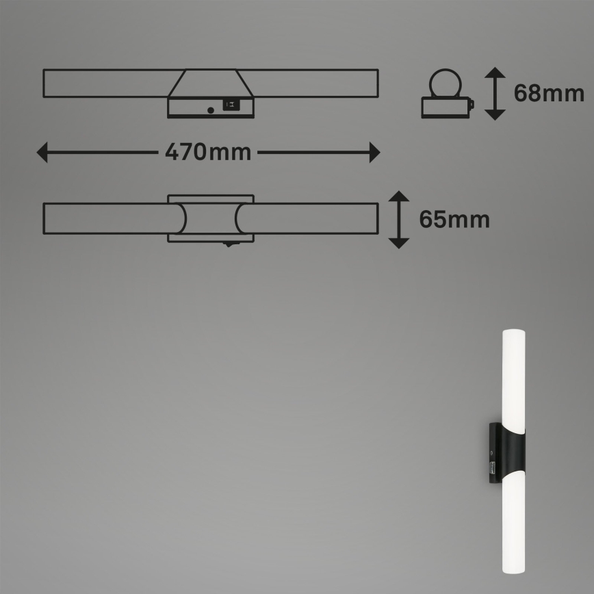 Briloner 2111-115 - LED vonios veidrodžio apšvietimas LED/11W/230V IP44 47 cm juodas