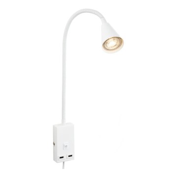 Briloner 2175-016 - Lanksti sieninė lempa su USB prievadu 1xGU10/10W/230V balta