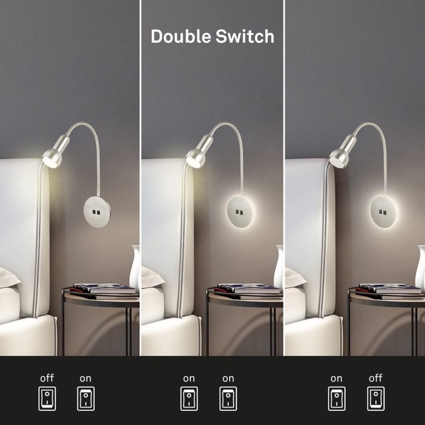 Briloner 2178012 - LED Lanksti sieninė lempa 1xE14/10W/230V + LED/3W matinis chromas