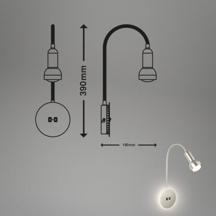 Briloner 2178012 - LED Lanksti sieninė lempa 1xE14/10W/230V + LED/3W matinis chromas