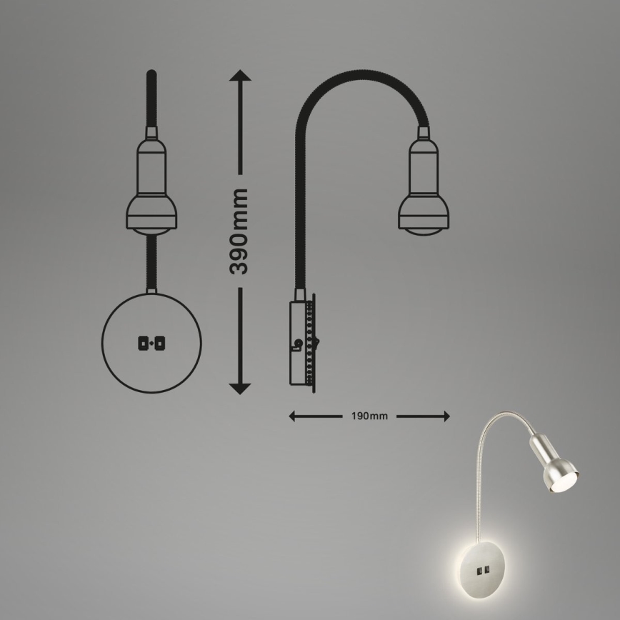 Briloner 2178012 - LED Lanksti sieninė lempa 1xE14/10W/230V + LED/3W matinis chromas