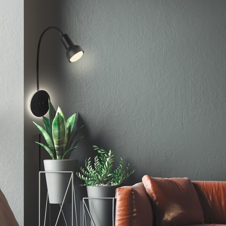 Briloner 2178015 - LED Sieninė lanksti lempa 1xE14/10W/230V + LED/3W juoda