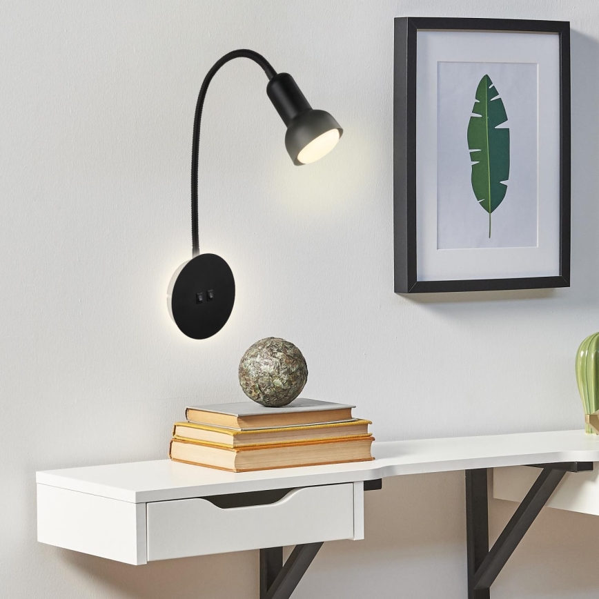 Briloner 2178015 - LED Sieninė lanksti lempa 1xE14/10W/230V + LED/3W juoda