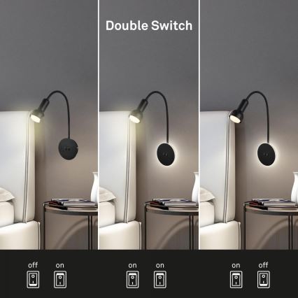 Briloner 2178015 - LED Sieninė lanksti lempa 1xE14/10W/230V + LED/3W juoda