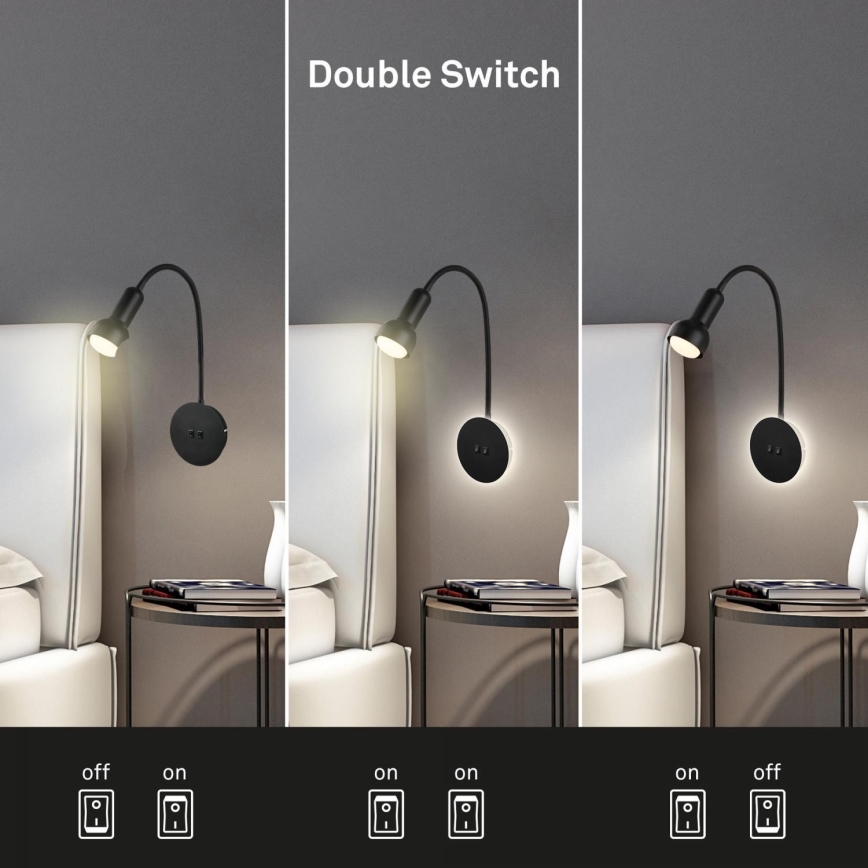Briloner 2178015 - LED Sieninė lanksti lempa 1xE14/10W/230V + LED/3W juoda