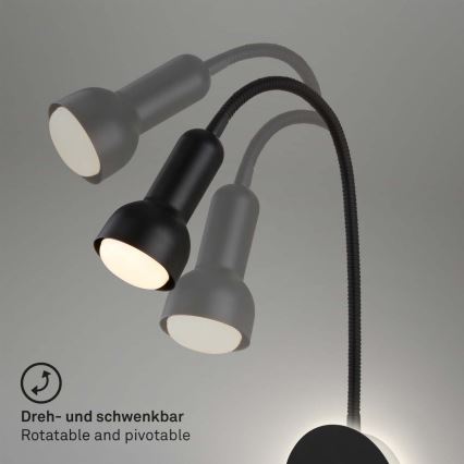 Briloner 2178015 - LED Sieninė lanksti lempa 1xE14/10W/230V + LED/3W juoda