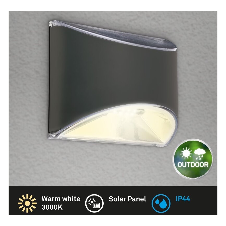 Briloner 3133015 - LED sieninis šviestuvas, įkraunamas saulės energija LED/2W/3,7V IP44 3000K