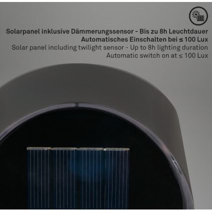 Briloner 3133015 - LED sieninis šviestuvas, įkraunamas saulės energija LED/2W/3,7V IP44 3000K