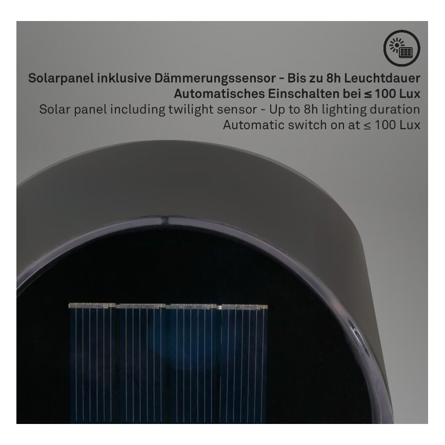 Briloner 3133015 - LED sieninis šviestuvas, įkraunamas saulės energija LED/2W/3,7V IP44 3000K